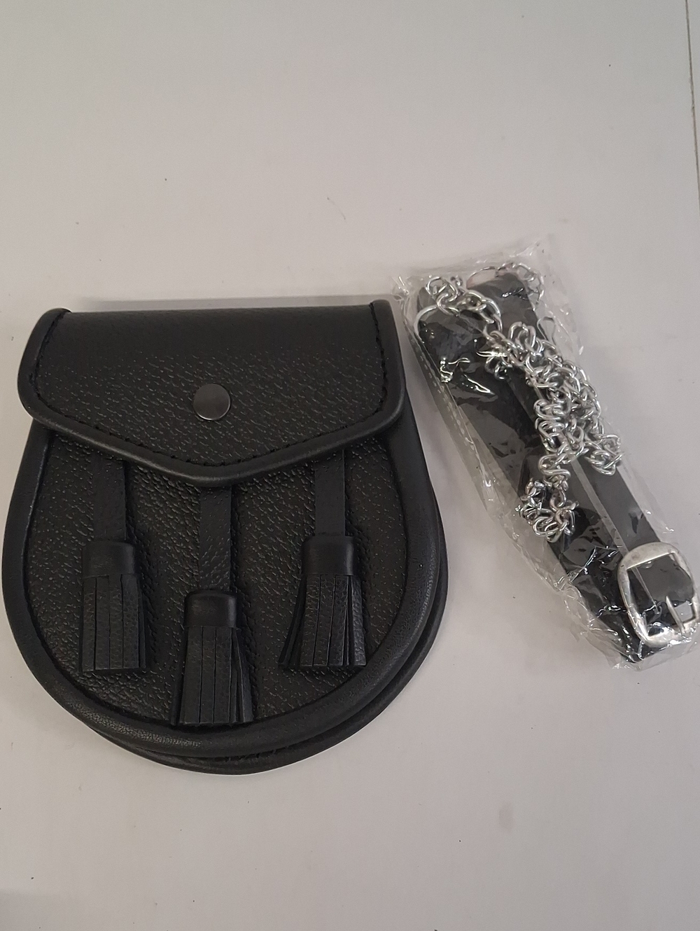 Men's Black Tassel Belt Bag with Chain Strap
